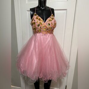 Prom Homecoming Formal Pageant Pink Beaded Short Tulle Tutu Mirror Size 4